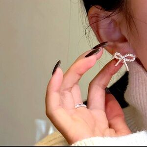 925 Sterling Silver Twisted Bow Stud Earrings For Women